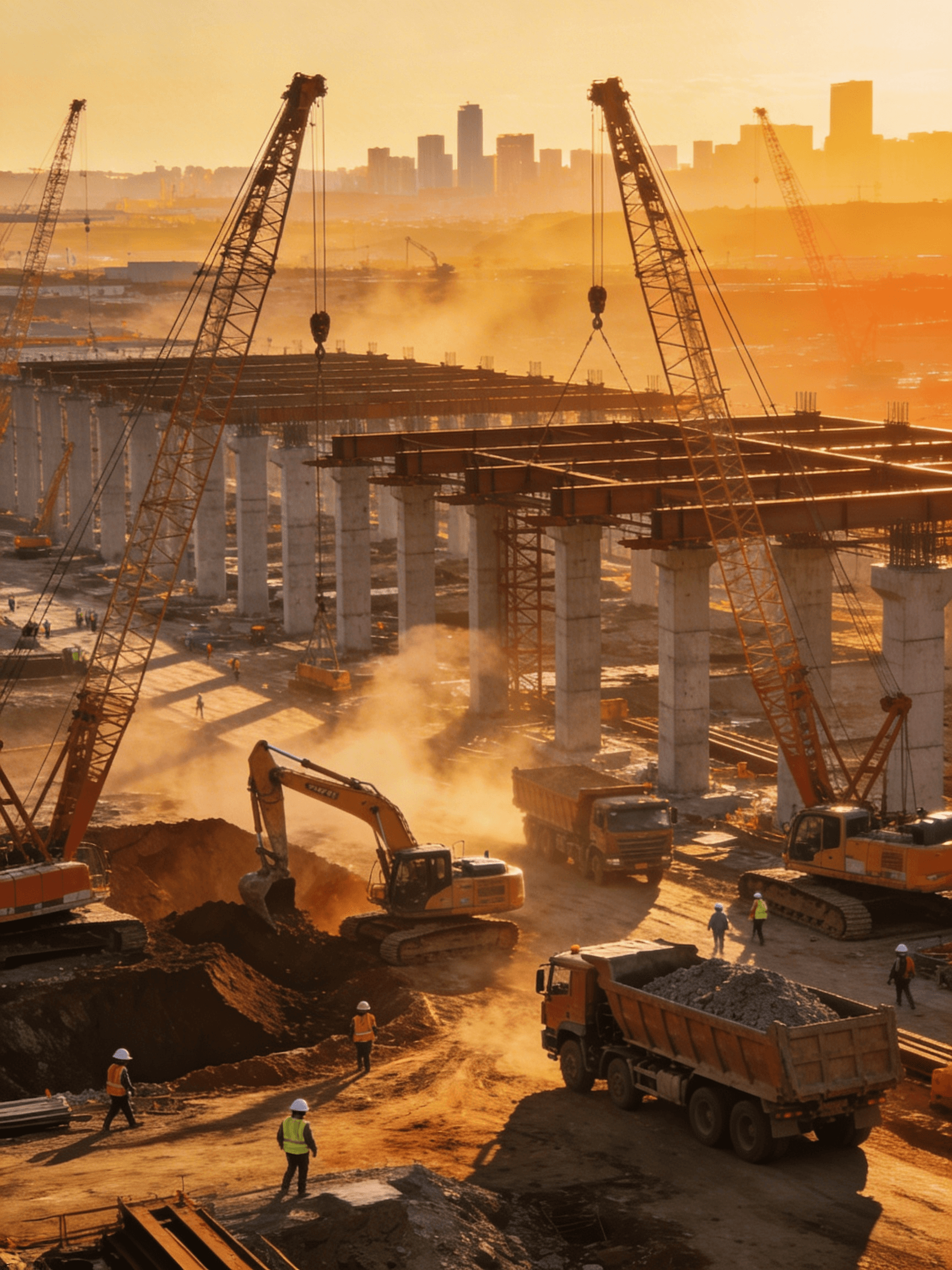 Modern infrastructure construction with steel frameworks